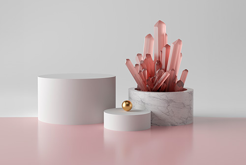 imagem abstrata com formas geométricas com pedras industrializadas na cor rosa